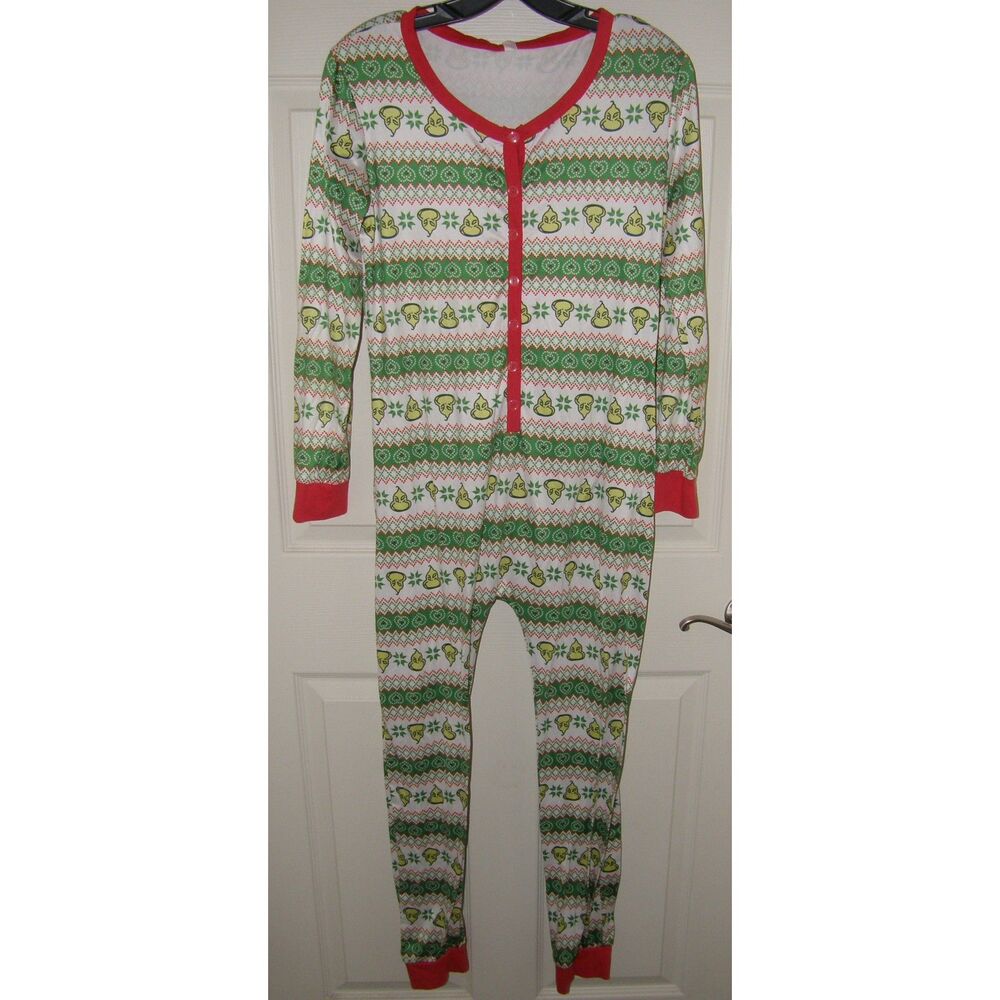 Womens Sz Small Christmas Holiday GRINCH Stretchy 1 Pc Union Lounge Pajamas